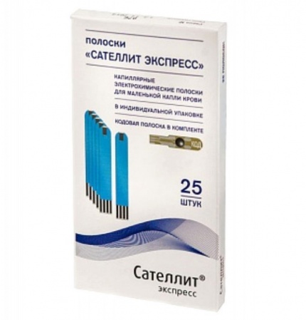 ТЕСТ-ПОЛОСКИ САТЕЛЛИТ №25 ЭКСПРЕСС + КОДИР. ПОЛОСКА К ГЛЮКОМЕТРУ